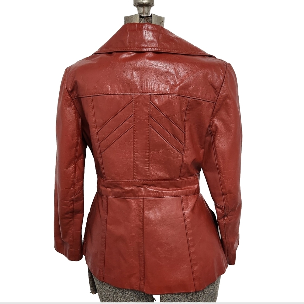 Vintage 70's Burnt Orange Leather Belted Jacket - image 2